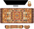 AIMSA Desk Mat Set, Large Mouse Pad + Mouse Wrist Rest + Keyboard Wrist Support + Coaster, Bohemian Style 4in1 Rug Gaming Mouse Pad Combo for Home Office, Orange