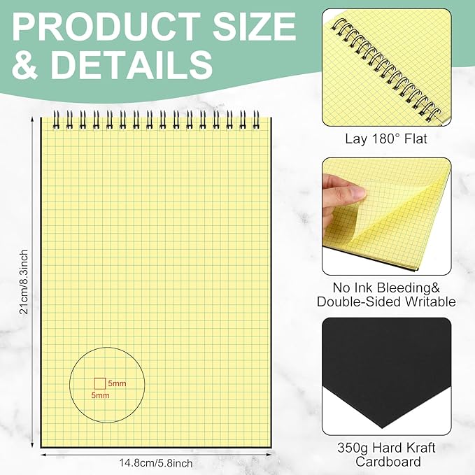 Engrowtic 2 Pack Graph Paper Spiral Notepad A5 Top Wirebound Notepad Grid - Image 2
