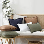 Foindtower Set of 2 Decorative Linen Fringe Lumbar Throw Pillow Covers Boho - Image 5