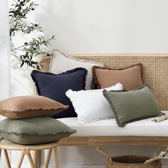 Foindtower Set of 2 Decorative Linen Fringe Lumbar Throw Pillow Covers Boho - Image 5
