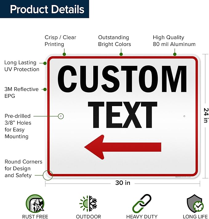 Custom Arrow Directional Sign, Left Arrow, 24x30 Inches, 3M EGP Reflective - Image 6