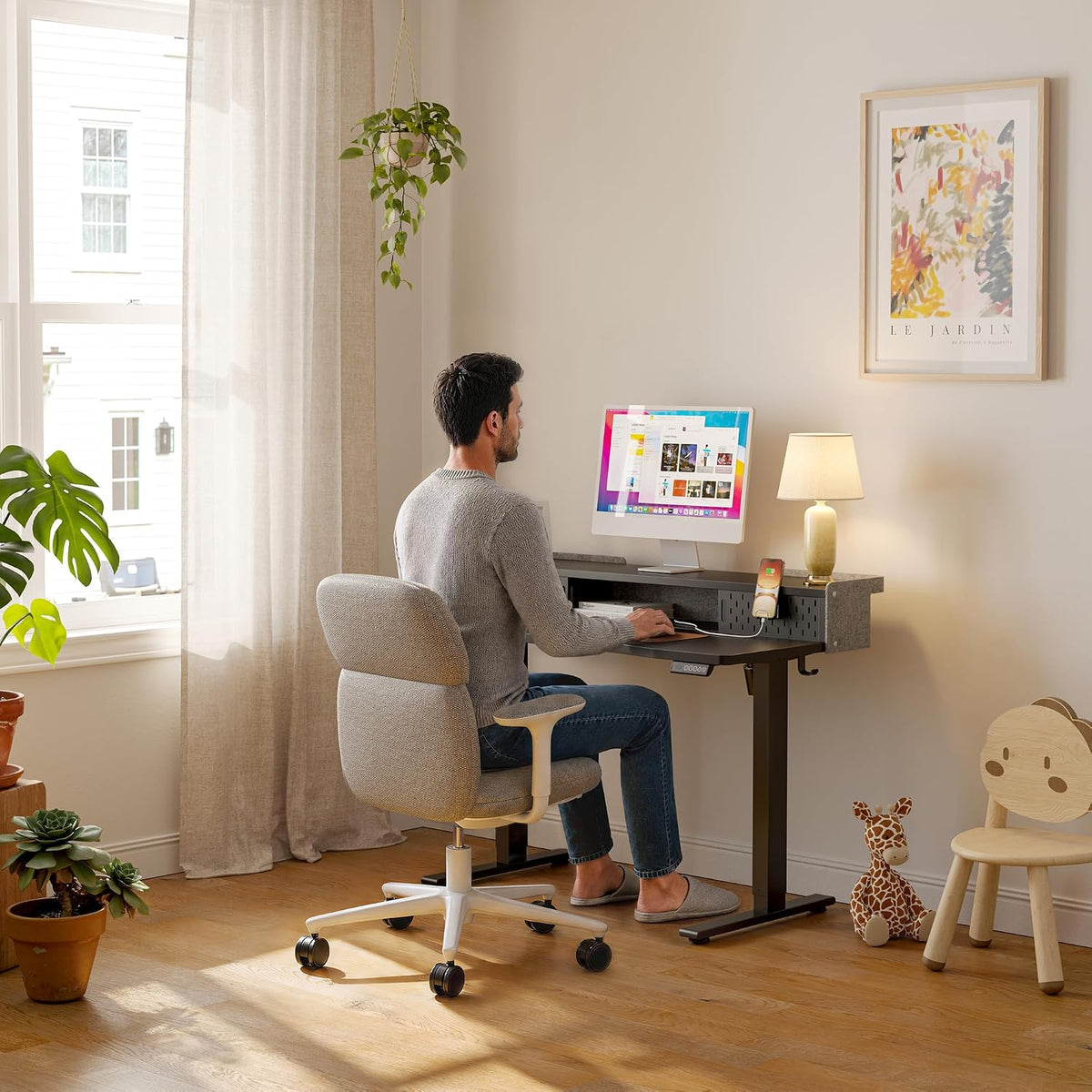 FEZIBO 48 X 24 Inch Standing Desk with Storage, Adjustable Height Sit Stand D...