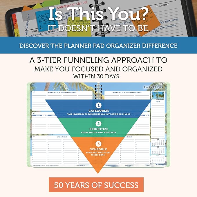 Planner Pad Spiral Bound 3-Tier Funnel Down 12 Month Organizer, July 2025 – - Image 2