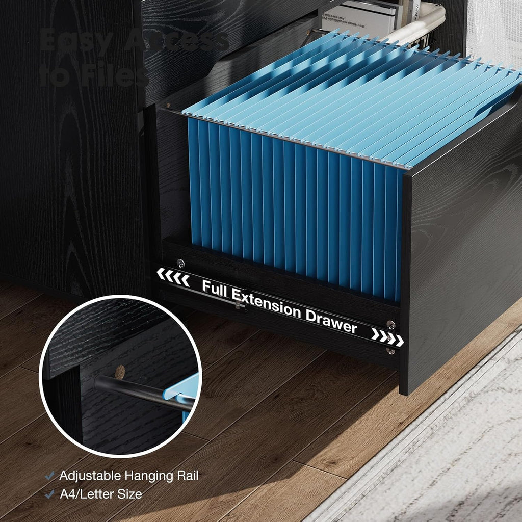 dumos 3 drawer rolling file cabinet, wood printer, side view