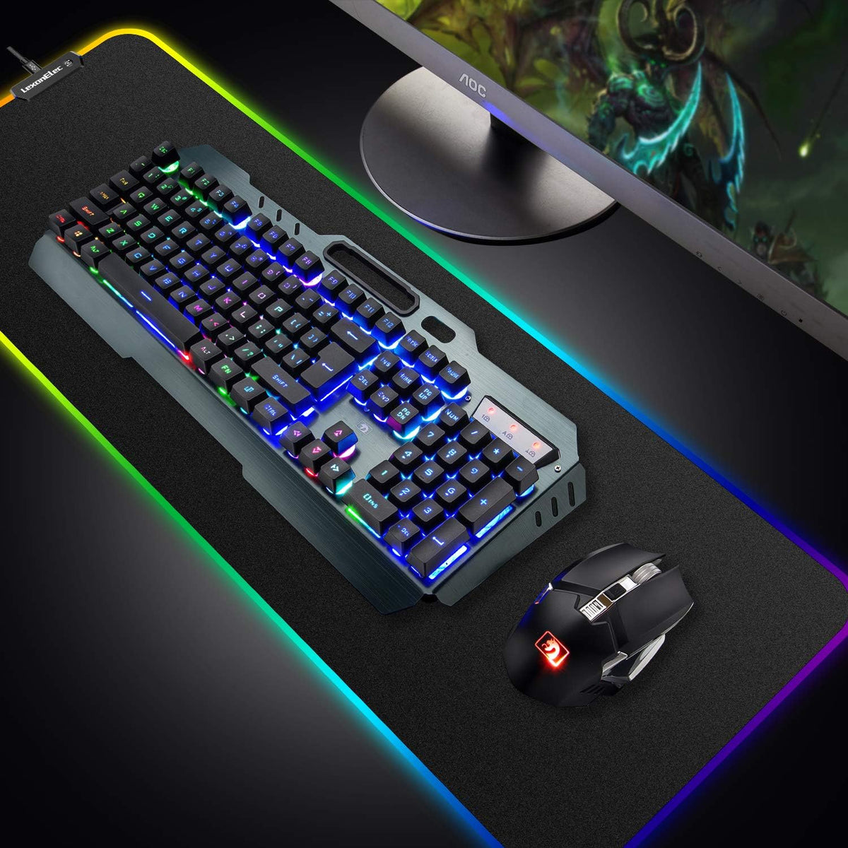 Wireless Gaming Keyboard and Mouse Combo,3 in 1 Rainbow LED Rechargeable Keyb...