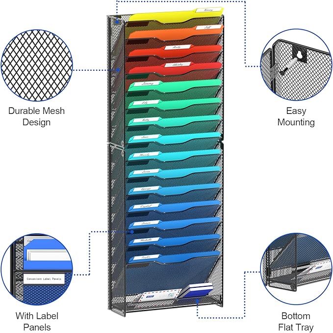 samstar 2 Pack 16 Tier Wall File Organizer Hanging Wall File Holder Wall Mount - Image 5