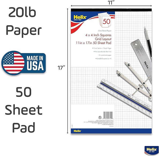 Helix - Bond Paper Pad - 1 Inch Equals 4x4 Grid - 11 Inch x 17 Inch - 50 Sheet - Image 4