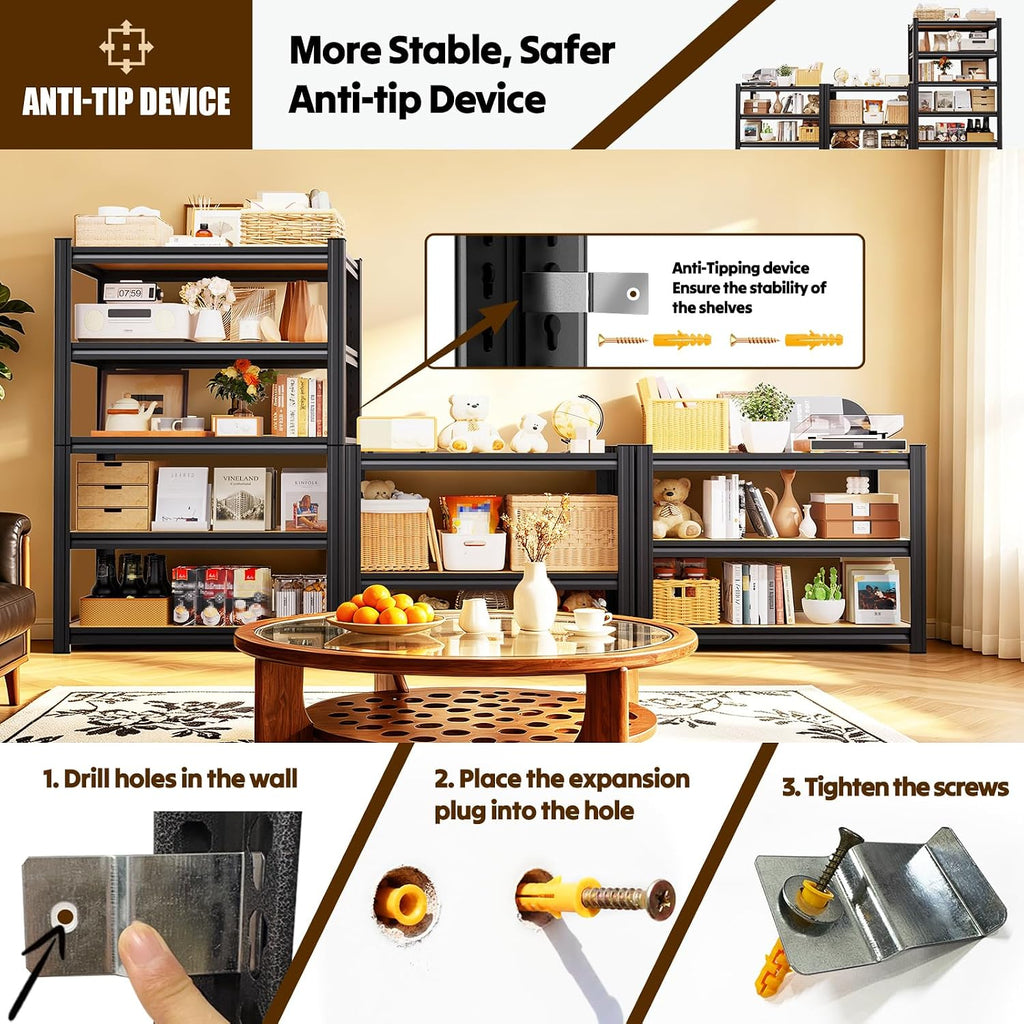 storage shelves 5 tier garage shelving adjustable shelf, package contents
