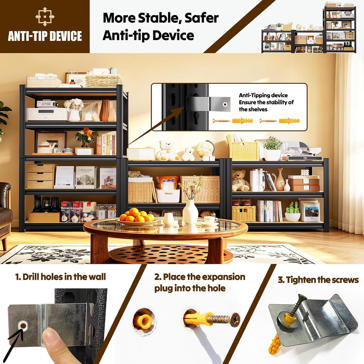 storage shelves 5 tier garage shelving adjustable shelf, package contents
