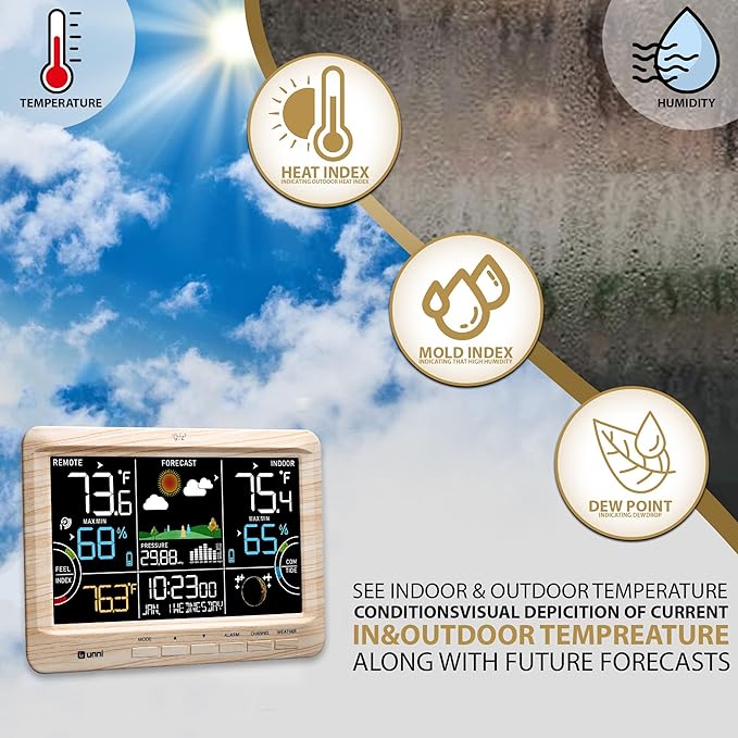 Weather Station Indoor Outdoor Thermometer Wireless, Home Atomic Clock - Image 5