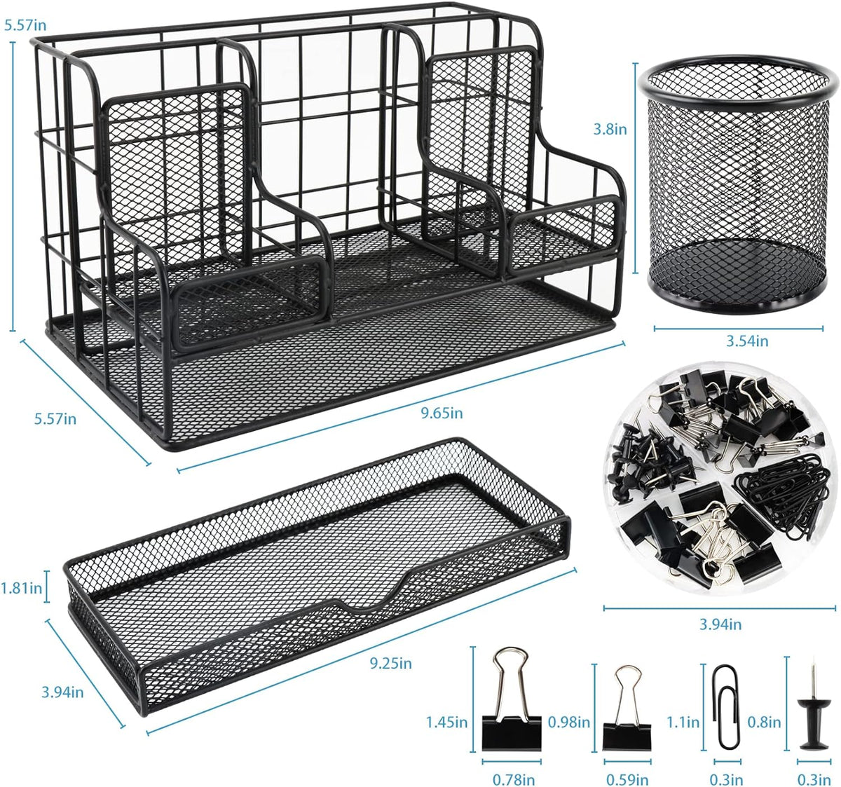 desk organizers caddy and accessories with 7 compartments showing dimensions
