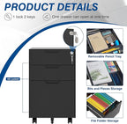 Fesbos 3 Drawer Vertical File Cabinet, Mobile Filling Cabinets - Image 7