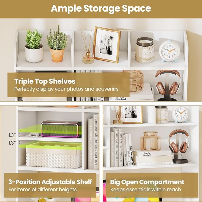 Tangkula Desktop Bookshelf for Computer Up to 32”, 37” Countertop Storage Hutch - Image 7