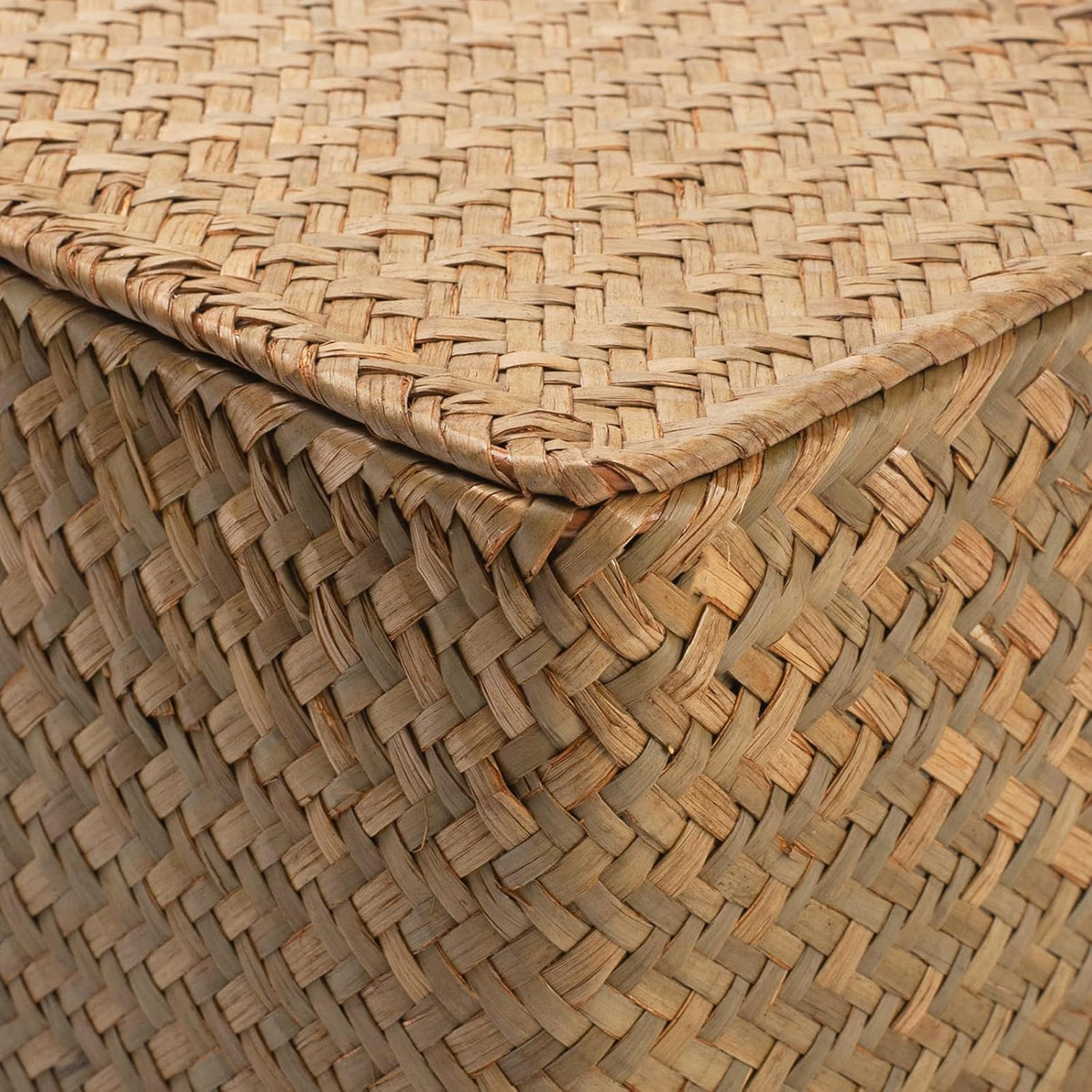 Wicker Basket with Lid, Seagrass Storage Basket, Woven Baskets for Storage, D...