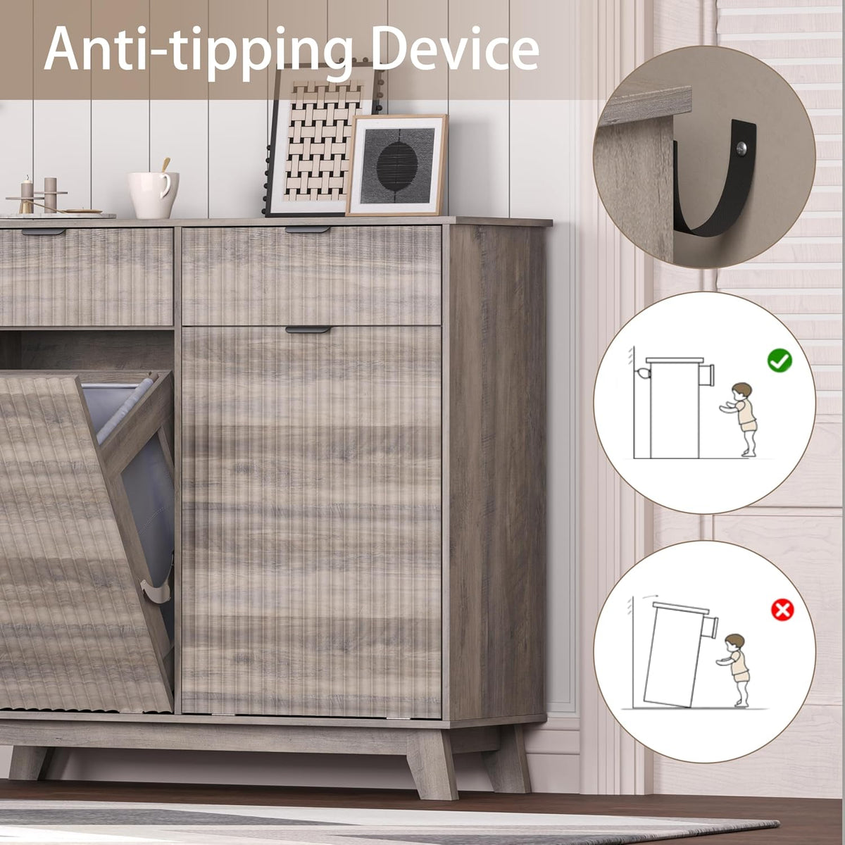 Wodeer Double Tilt Out Laundry Hamper Cabinet with 2 Drawers & Baskets, 2...