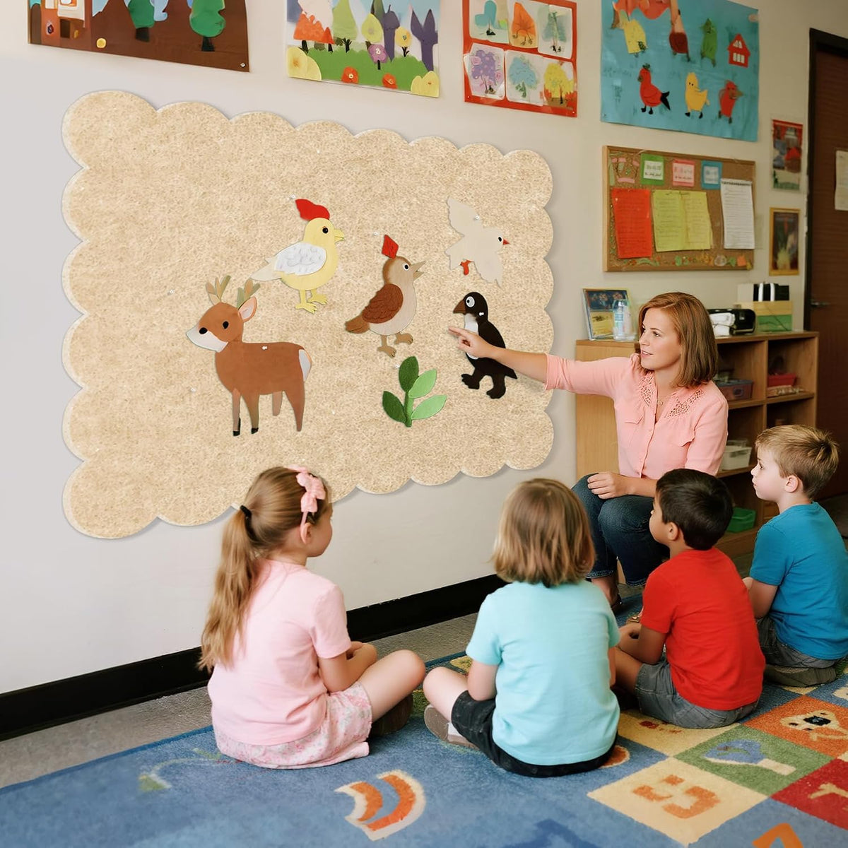 Scalloped Bulletin Board 48x36 inches, Decorative Felt Pin Board for Wall