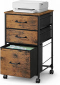 DEVAISE 3-Drawer Mobile File Cabinet, Rolling Printer Stand, Rustic Brown | Fabric vertical filing cabinet with 3 drawers, wood desktop, steel frame, fits A4/Letter, Under Desk Storage for home office