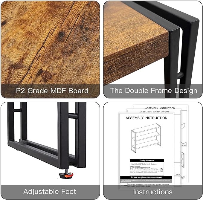 HCHQHS 3-Tier Rustic Wood and Metal Industrial Bookshelf - Image 4