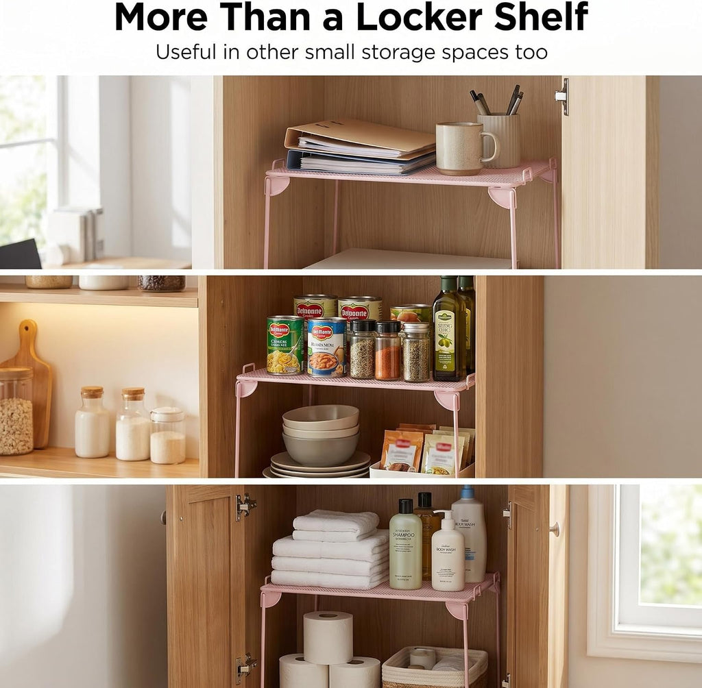 Neudeco Pack 2, Mesh Locker Shelf, Stackable Extra Tall Locker Organizer, Collapsible and Metal Build, Fits Standard Size School Locker, Suitable for Work, Kitchen, Bathroom (Pink)