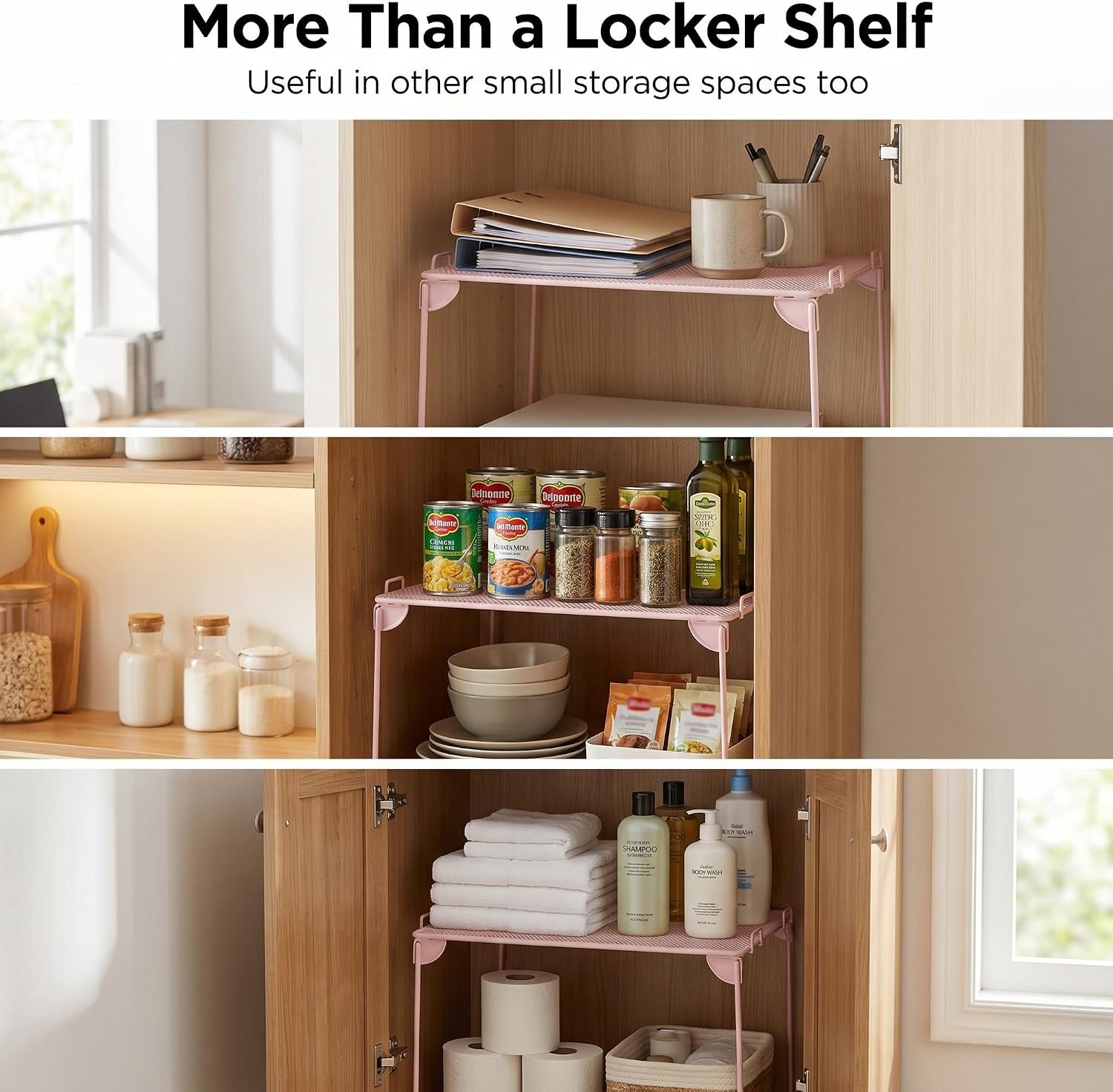 Neudeco Pack 2, Mesh Locker Shelf, Stackable Extra Tall Locker Organizer, Collapsible and Metal Build, Fits Standard Size School Locker, Suitable for Work, Kitchen, Bathroom (Pink)