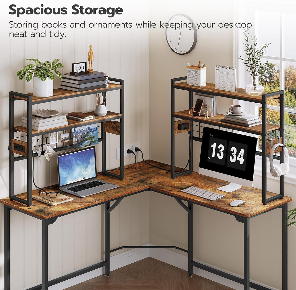 HOOBRO Desktop Bookcase, 2-Tier Desktop Organizer, 29.9" Wooden Office S...