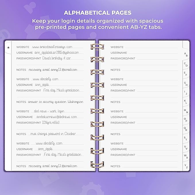 Clever Fox Password Book Spiral – Mini Internet Address & Password Organizer - Image 3