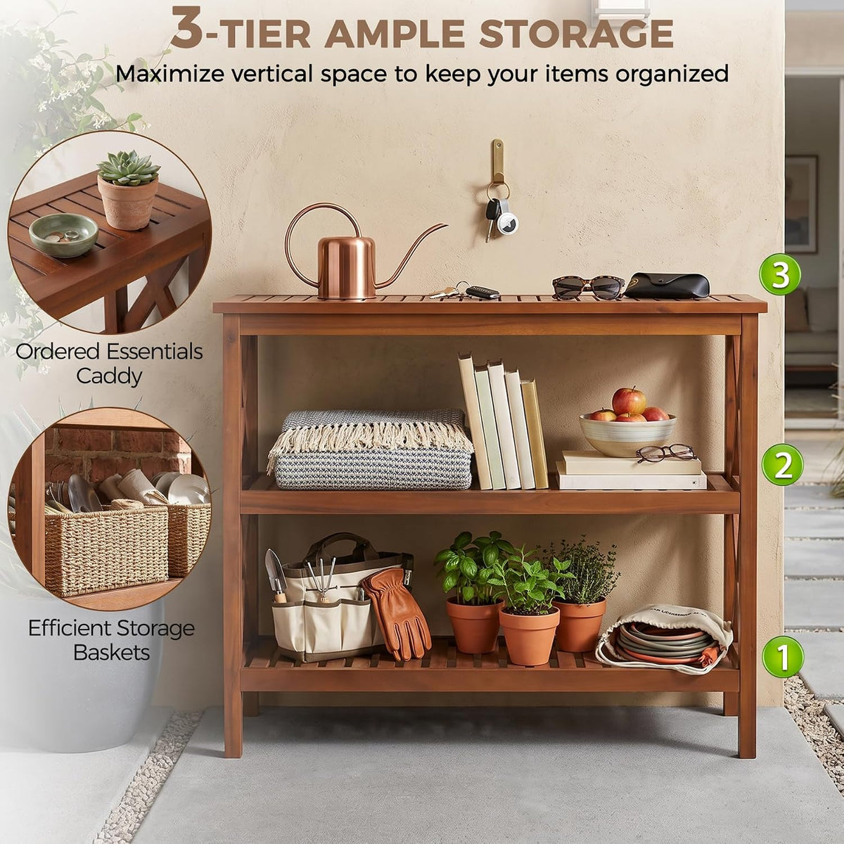 SUPER DEAL 40 in Solid Wood Console Table, 3-Shelf Wooden Outdoor Side Table ...