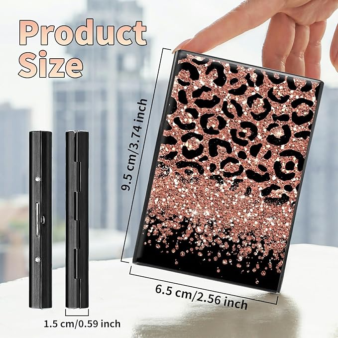 BWEGRHE Slim Credit Card Holder, Leopard Glitter RFID Blocking Metal Wallet - Image 2