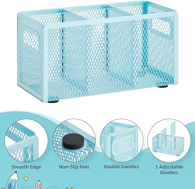 Marbrasse Mesh Pen Holder for Desk, Pencil Holder Desk Organizer 3 Adjustable - Image 4