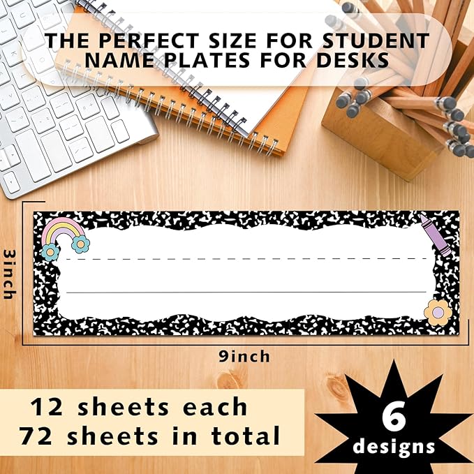 AmazingSpark 72 Pcs Composition Notebook School Name Tags - Image 2