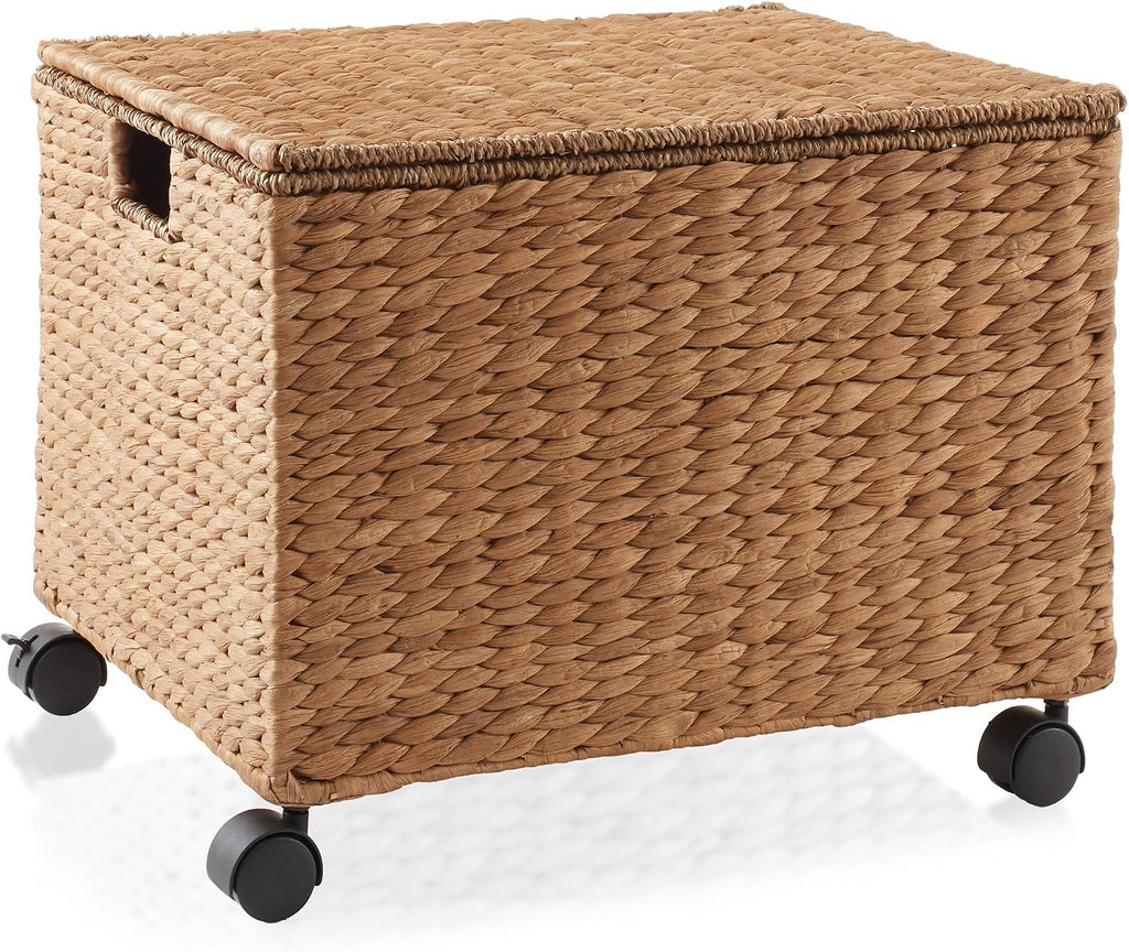 Casafield Rolling Filing Cabinet, Cinnamon - Water Hyacinth File Organizer with Lid and Locking Wheels, Home Office Storage for Hanging Folders