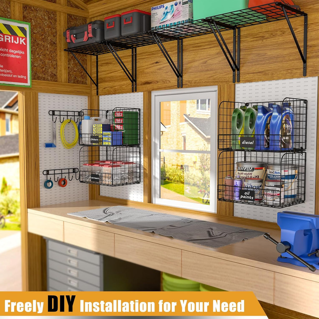 threehio 2 pack garage shelves wall mounted with on a desk or shelf