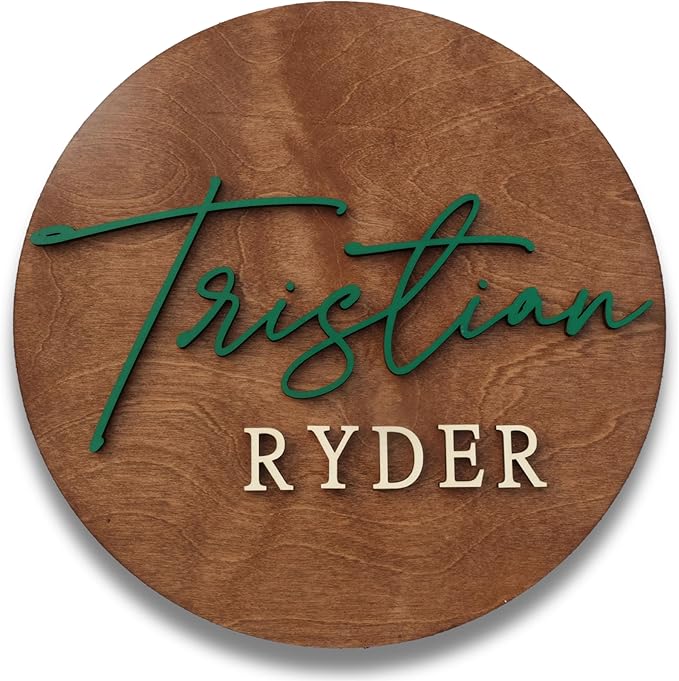 Custom Round Nusery Name Sign, Personalized 3D Baby Name Announcement Sign by Obsidian+Home+Creations