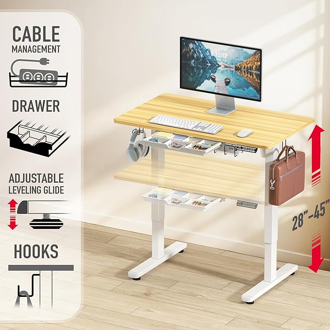 SHW 40-Inch Electric Height Adjustable Standing Desk - Image 3