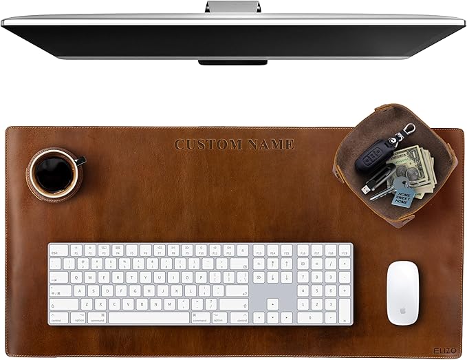 ELIZO Personalized Custom Desk Pad Set Real Leather Desk Mat Mouse Pad Unique by Elizo