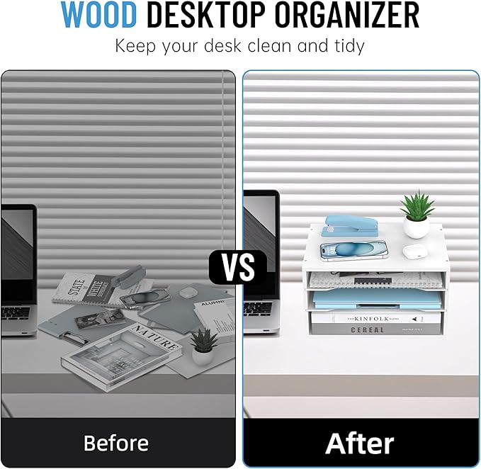 SHARKWOODS Wood Desk Organizer, 3 Tier Paper Tray Organizer - Image 6