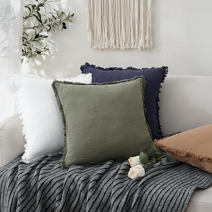 Foindtower Set of 2 Decorative Linen Fringe Throw Pillow Covers Boho Farmhouse - Image 5