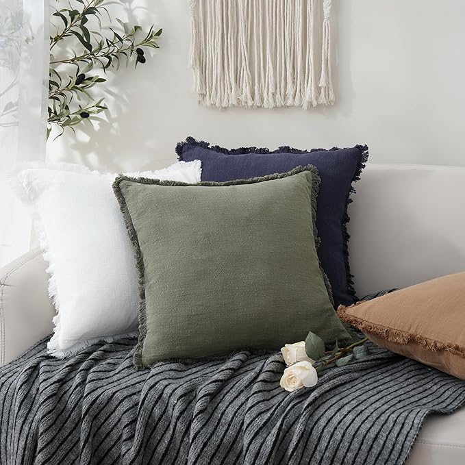 Foindtower Set of 2 Decorative Linen Fringe Throw Pillow Covers Cozy Farmhouse - Image 5