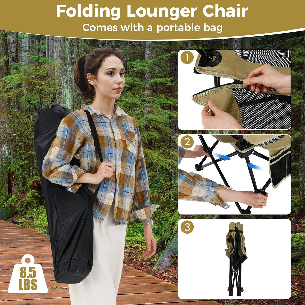 Goplus Camping Lounge Chair w/Detachable Footrest, Folding Beach Chair w/4-po...