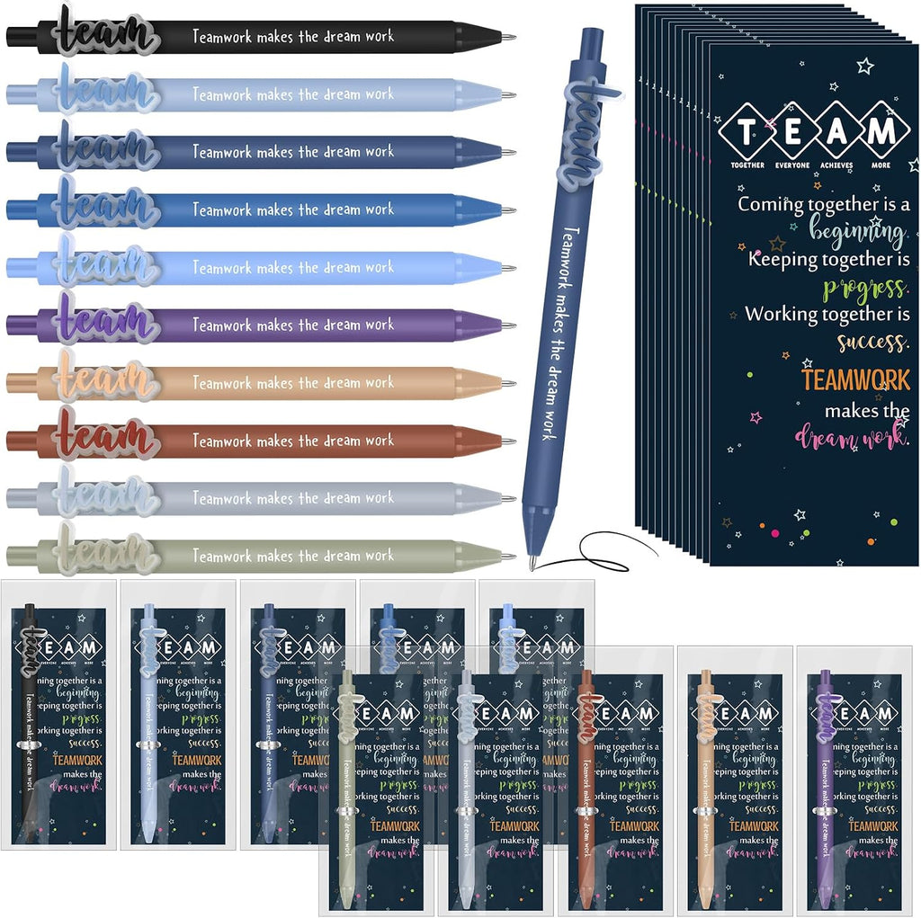 Geyoga 50 Sets Team Appreciation Gifts Bulk Ballpoint Pens with Teamwork Cards for Employee Coworker Staff Group Members Volunteer Office Supplies