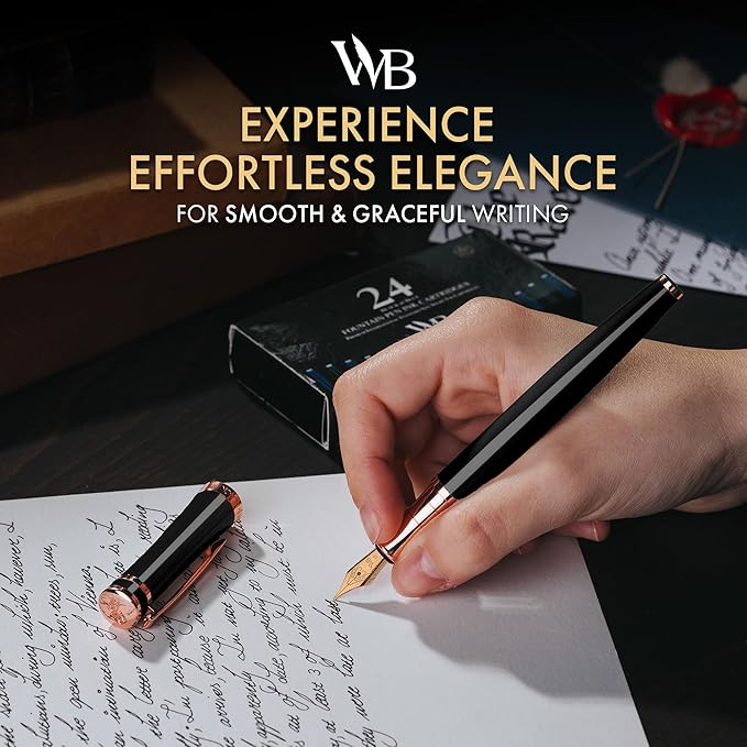 Wordsworth & Black Fountain Pen Set, 18K Gilded Medium Nib, Includes 24 Pack - Image 2
