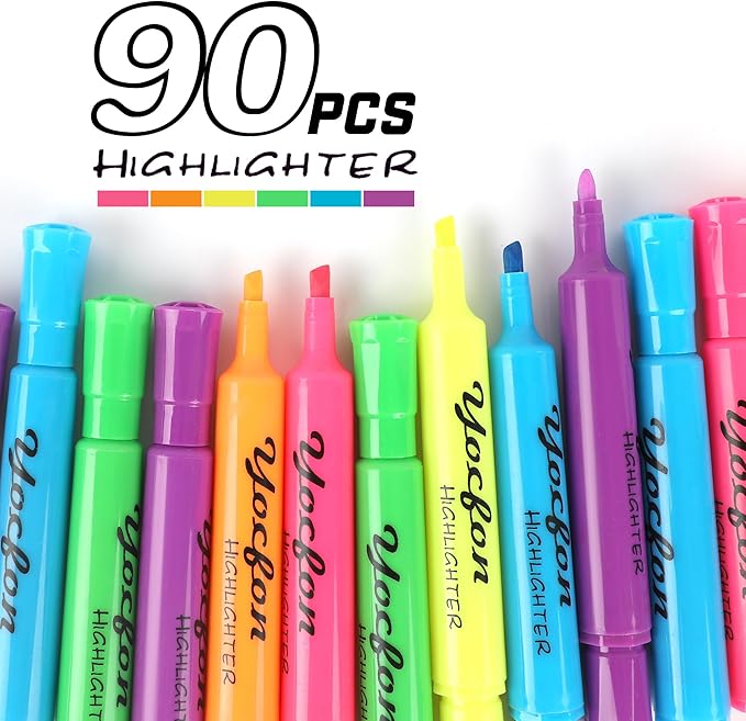 Yocfon Highlighters 90 Pack, Chisel Tip, Tank Style Highlighters Assorted - Image 2