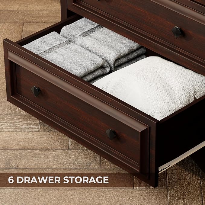 VVFLU Farmhouse 6 Drawer Dresser, Storage Dressers Organizer - Image 5