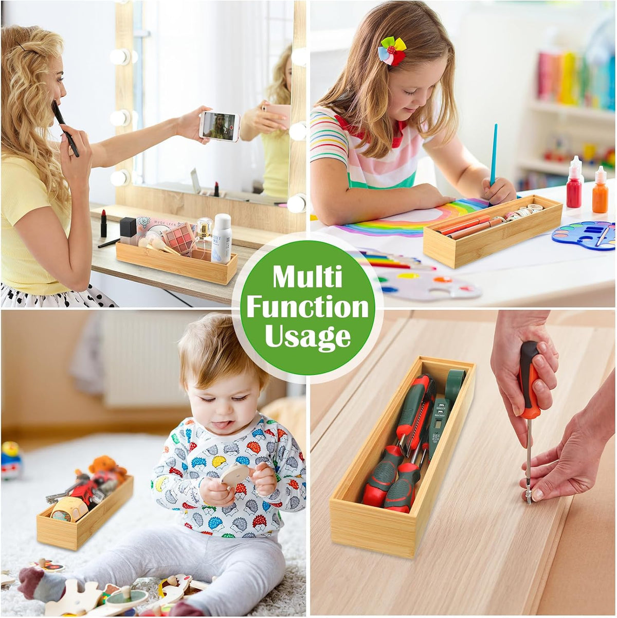 Kigley 8 Pcs Bamboo Kitchen Drawer Organizer, 12x3x2 Inch, Wood