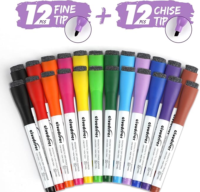 cloudriver Magnetic Dry Erase Markers, 24 Pack Whiteboard Markers - Image 2