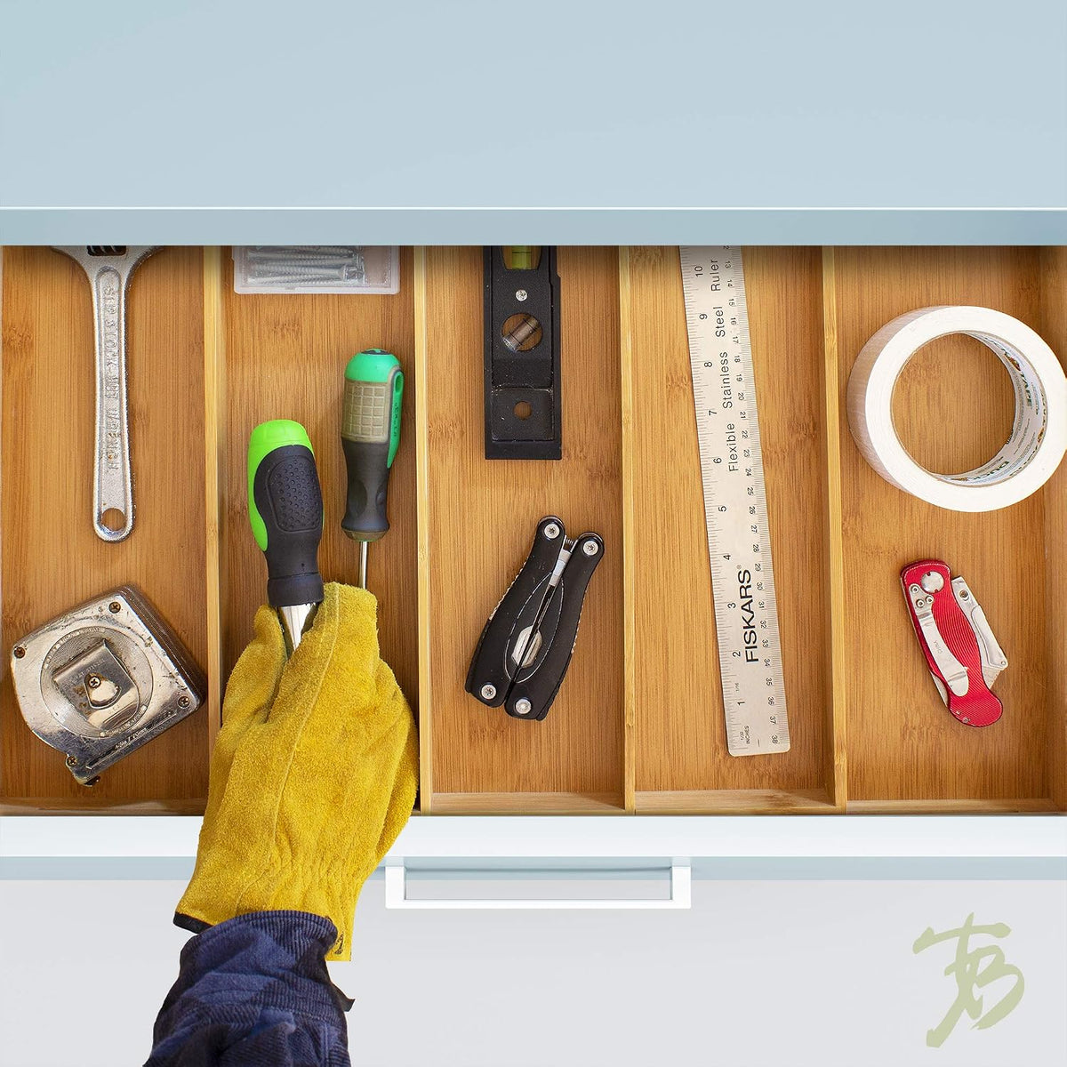 Totally Bamboo Expandable Kitchen Drawer Organizer, 13 to 22 in Wide