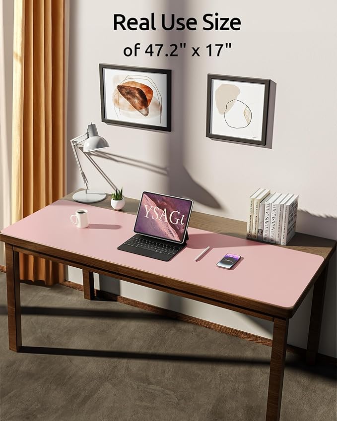 YSAGi Leather Desk Pad Protector, Office Desk Mat, Large Mouse Pad, Non-Slip PU - Image 2