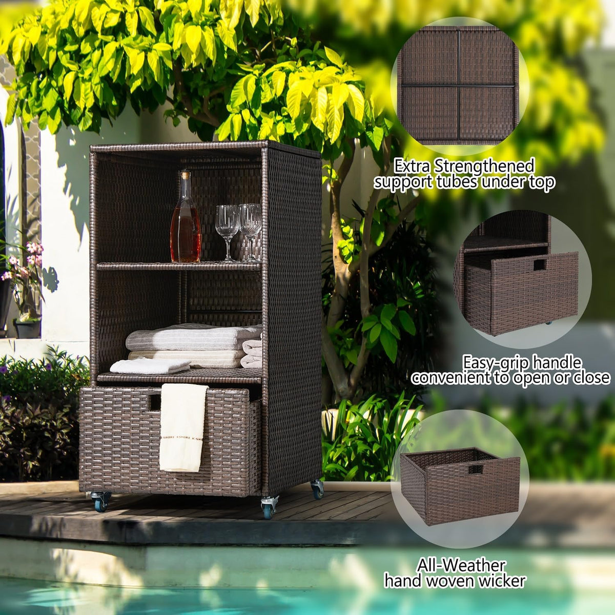 Outdoor Pool Towel Storage Cabinet Organizer Towel Valet Rack with Storage Sh...