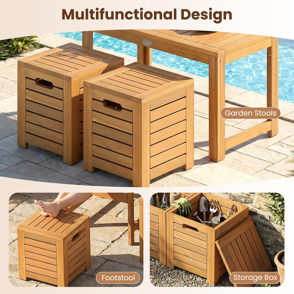 tangkula acacia wood outdoor coffee table with stools on a desk or shelf