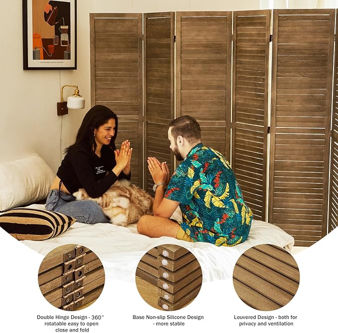 Room Dividers and Folding Privacy Screens, Wood Louvered Separators Divider Wall - Image 2